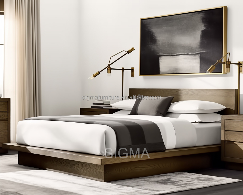 bedroom furniture wooden bed queen size king size heavy duty beds retro design wood bed