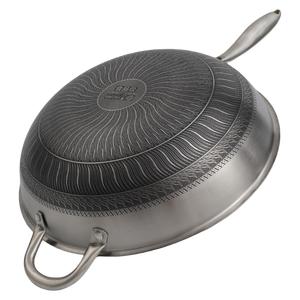 पेंट या रंग के बिना लोहे के कंटीले प्रकार का लोहे के बर्तन ढक्कन शरीर के साथ 34 सेमी स्टेनलेस स्टील नॉन स्टिक पैन - Product Image 4