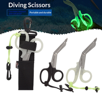 Ciseaux spécifiques à la plongée plaqués titane, ciseaux coudés lumineux sous-marins avec étui pour couteau, filet de pêche, coupe-algues