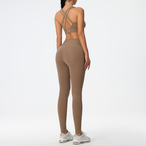 Ensemble 2 pièces soutien-gorge de sport push-up et leggings de couleur unie pour femme - Séchage rapide Spandex/Nylon pour la course, le yoga, le fitness <span class=keywords><strong>XXL</strong></span> - Product Image 6