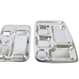 Canteen Use Metal Stainless Steel Round Tray Plate Thali with Three Compartment