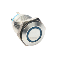 ABILKEEN Interrupteur à bouton-poussoir métallique étanche 16 mm avec anneau LED bleu, momentané, tête plate, 4 broches, en acier inoxydable