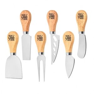 Ensemble de couteaux à fromage en acier inoxydable en gros, ustensiles de cuisine, couteaux, fourchettes et spatules personnalisables avec logo et manche en bois - Product Image 1