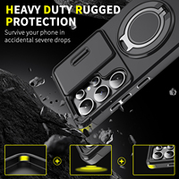 Funda Magnética con Anillo para S25 24 23 Ultra, TPU+PC+Metal, Impermeable, Carga Inalámbrica, con Ventana Deslizante para la Lente