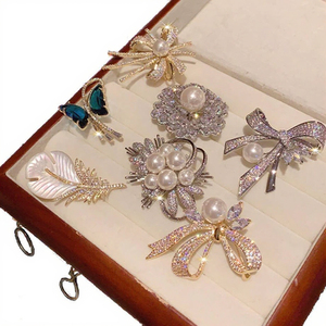 MoLin 高級ハイエンドデザイン合金ブローチピン輝くダイヤモンドイミテーションパールフラワーシルバーメッキ女性の記念日用 - Product Image 2