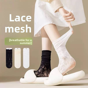<span class=keywords><strong>Calcetines</strong></span> de encaje transparentes para mujer, <span class=keywords><strong>calcetines</strong></span> de malla de seda cristalina, transpirables, con suela de algodón, bajo MOQ, proveedor de prendas para las piernas de marca privada - Product Image 2