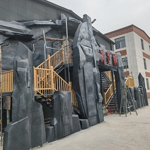 Sculpture murale extérieure irrégulière en relief architectural Xianzhi Pavilion pour l'entrée de magasin en fibre de verre - Product Image 4
