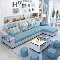 Sofá de Salón de Diseño Moderno Azul Cielo, Estilo Europeo y Americano, de 2 a 5 Plazas
