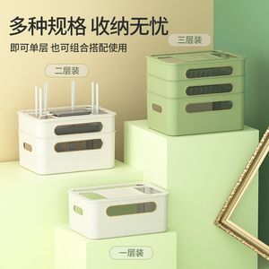 <b>Router</b> Storage <b>Box</b> Solid Color 4 Layers Concealment Living Room Office Desktop Organizer - Product Image 4