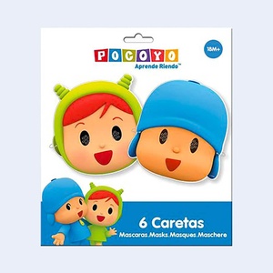 Masques d'anniversaire en plastique Pocoyo, 6 pièces pour enfants de 18 mois et plus - Product Image 2
