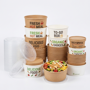 Envases de Papel Kraft Ecológico de 32 oz para Llevar Comida, Sopa, Ensalada, Fideos, con Tapa, Impresión Personalizada - Product Image 3
