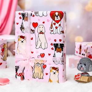 Pink Puppy Love Wrapping <b>Paper</b> <b>Roll</b> Cute Pink Dog Pattern White Hearts Reversible Gift <b>Wrap</b> for Valentine’s Day - Product Image 2