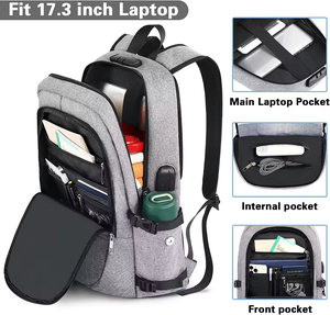 High Quality Anti-Theft Waterproof Laptop <b>Backpack</b> USB Charging Port Geometric Chain Strap Zipper Closure Polyester Lining - Product Image 3