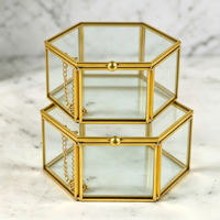 Dôme de présentation hexagonal de luxe en verre pour accessoires de mariage, boîte à bijoux et souvenirs pour bijoux de mariée