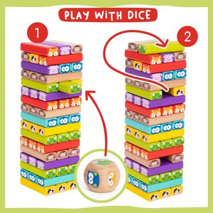 Gioco da tavolo per famiglie 4-in-1 classico gioco di Tower in legno blocca il gioco educativo per bambini <span class=keywords><strong>con</strong></span> animali e colori - Product Image 3