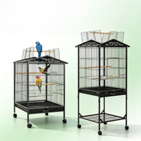 Cage à oiseaux moderne à toit ouvert avec support à roulettes, étagère de rangement à 2 niveaux en fil de fer robuste et roues à 360 degrés pour perroquets à longue tenue