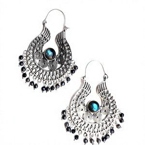 New Arrival 2020 <b>Silver</b> Labradorite Beads Hoop Earrings Natural Stone Bohemian Style <b>Wedding</b> Gift Party - Product Image 4