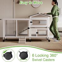 Cage à lapins en bois à 2 étages, cage pour cochon d'Inde, 6 roues verrouillables, toit imperméable anti-rongeurs, plateaux amovibles, utilisation intérieure/extérieure