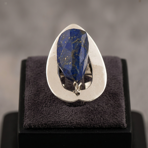 Pear Cut <b>Lapis</b> <b>Lazuli</b> 925 Silver <b>Ring</b> Minimalist Gemstone Jewelry Unisex Everyday Wear - Product Image 3
