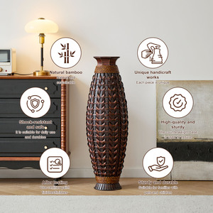 Jarrón de bambú natural tejido a mano de 38.97 pulgadas de alto, jarrón decorativo bohemio para sala de estar, entrada, jarrón tejido rústico estilo granja - Product Image 6