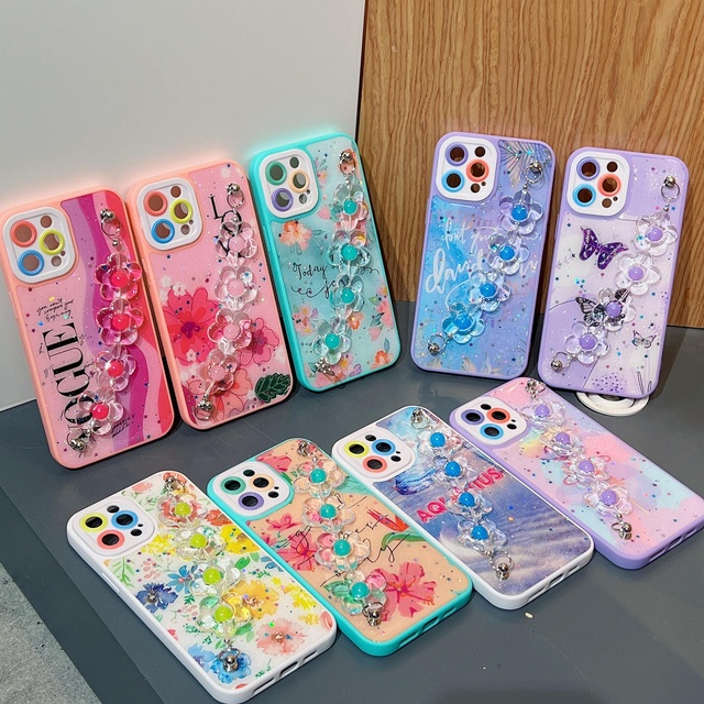 2 in 1 Design Painting Epoxy with Flower Shaped Bracelet TPU PC Good Protector Phone Cover Fashion Design case for samsung S21