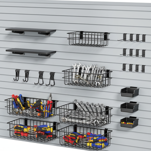 Crochets d'affichage <span class=keywords><strong>pour</strong></span> panneaux rainurés JH-Mech <span class=keywords><strong>pour</strong></span> l'organisation du garage, montage mural imperméable, accessoires durables en <span class=keywords><strong>acier</strong></span> au carbone noir <span class=keywords><strong>pour</strong></span> panneaux rainurés - Product Image 1
