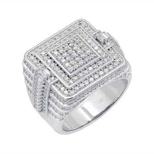 Contemporary 925 Sterling <b>Silver</b> Moissanite Statement Ring with Precision Pave Stone Work for Trendy Fashion Styling - Product Image 4