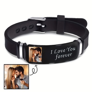 Braccialetto in silicone impermeabile personalizzato con foto e scritta I LOVE YOU FOREVER, regalo per anniversario. - Product Image 1