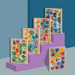 Jeu de pêche magnétique et de perles en bois pour enfants, entraînement précoce à la coordination œil-main et à la concentration, jeu de puzzle de bureau pour bébés - Product Image 4