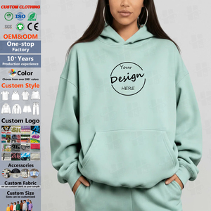 Sudadera con capucha OEM personalizada para mujer, corte holgado, hombros caídos, tejido grueso, 80% algodón, 20% poliéster, forro polar, 380 g/m², al por mayor - Product Image 1