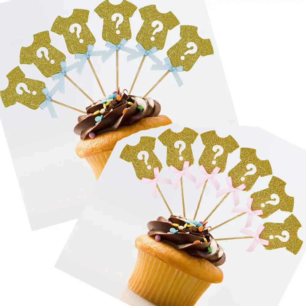 キラキラ性別披露カップケーキトッパーベビーシャワーパーティーケーキ食品装飾用品スパークルゴールド彼または彼女ケーキトッパー