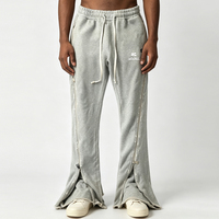 Pantalon de survêtement évasé LTD-MTR1045 avec fermetures éclair latérales, taille à cordon de serrage, ourlet brut, logo imprimé sur le devant, en molleton – Fournisseur pour production en gros