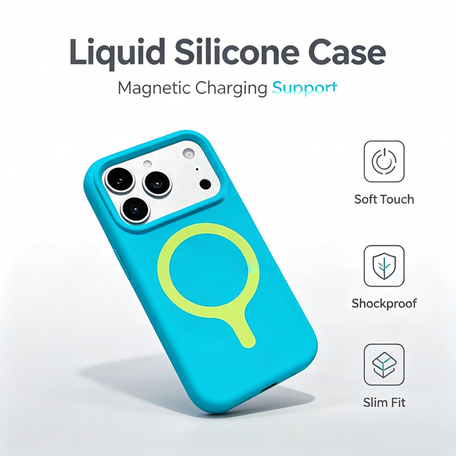 Candy Color Liquid Silicone Skin Touch Anti-Dirt Case for iPhone 16 17 18 Pro Max Wireless Charging Magnetic Large Window Cover