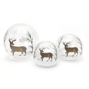 פופולרי סדוק זכוכית כדור עץ צבי שלג עם Led אור למקורה קישוט קריסטל כדור