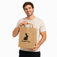 Sacs en papier kraft personnalisés avec logo, poignées plates et trou de ventilation latéral pour les salons de thé, les bubble tea et les restaurants – Vente en gros