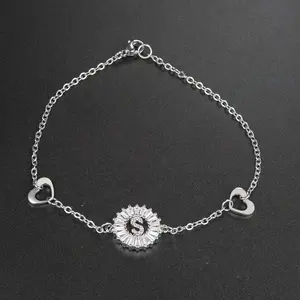 Stainless Steel Initial Anklet Set For Women Summer Beach Holiday Heart Charm Letter Rhinestone Anklet