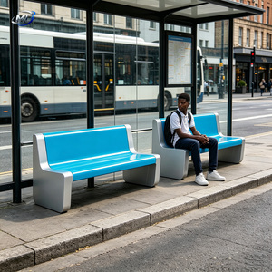 ML Outdoor Indoor FRP Subway Waiting Chair Blue Modern Patio <b>Bench</b> Durable Contemporary Design for Park Transit Use - Product Image 1