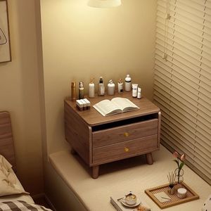 Mini Makeup Table Solid Wood With <b>Drawer</b> Natural Walnut Color For <b>Small</b> Bedroom Vanity Desk - Product Image 1