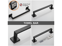 Ensemble de salle de bain mural en acier inoxydable noir mat, style européen, trois pièces, durable et écologique