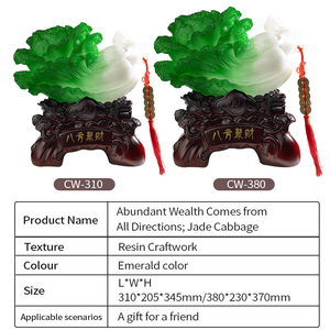 Sculpture de chou en jade Feng Shui, ornement en résine de jade blanc simulé, décoration d'intérieur porte-bonheur pour la prospérité - Product Image 2