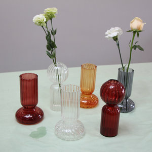 Vase en verre cylindrique à glaçure colorée créative, niche hydroponique, meubles à fleurs, ornements décoratifs, rayures vintage, décoration intérieure - Product Image 2