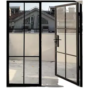 Simple Design French Steel Glass Door Open Inward with Decorative Grills for Your Houses