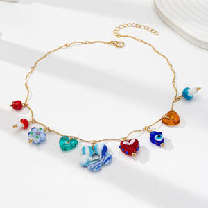 สร้อยคอจี้เซรามิกรูปปลาดาวสีส้ม ลายผลไม้ ดอกไม้ พร้อมจี้รูปไม้กางเขน สำหรับผู้หญิง สไตล์โบฮีเมียน เครื่องประดับธีมทะเล ชายหาด วันหยุดพักผ่อน - Product Image 4