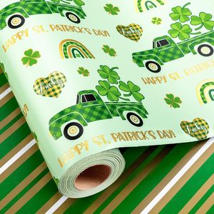 St Patricks Day Wrapping Paper Green Truck Shamrock Design Foil Gift <b>Wrap</b> Roll Recyclable For Irish Celebration - Product Image 1