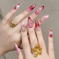 Faux ongles en gel 3D pré-dessinés style européen et américain, motif croix de fleurs, strass, style français, à presser sur les doigts, en ABS