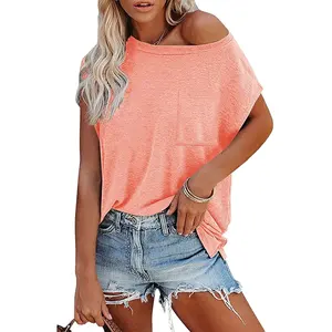Trendy Coral Off-Shoulder Women's Top - Casual Loose Fit Streetwear Breathable Cotton