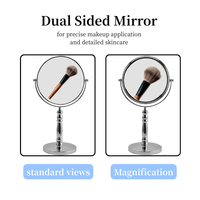 Miroir de maquillage double face personnalisé avec logo, 7 pouces, en métal, rond, sur pied, grossissant, pour table de maquillage
