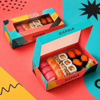Boîte à sushi à emporter en carton alimentaire avec fenêtre transparente, impression de logo personnalisée