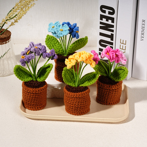 Piccola pianta in vaso fatta a mano all'uncinetto Mini <span class=keywords><strong>arancione</strong></span> emozionale Dimentica Me non margherita positivo fiore a sbuffo fiore artificiale - Product Image 1