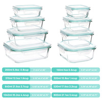 16 pièces de contenants de stockage alimentaire en verre borosilicate de haute qualité, vente chaude, boîtes à bento hermétiques, boîte de conservation, ensemble de vaisselle en verre